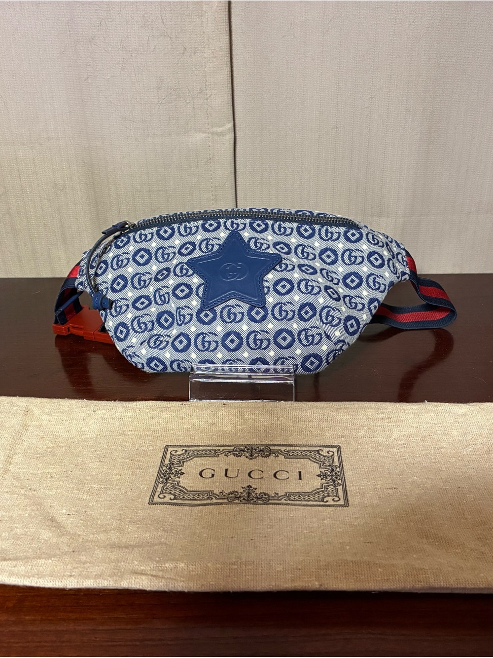 Gucci Blue GG Star Monogram Pouch NWT